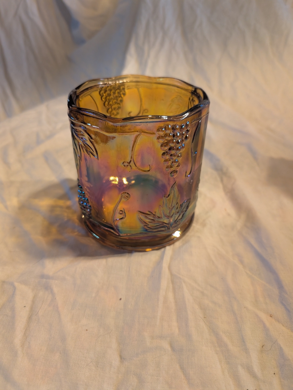 💥Sale💥 Indiana Glass Iridescent Amber Carnival candy dish with Grape Motif